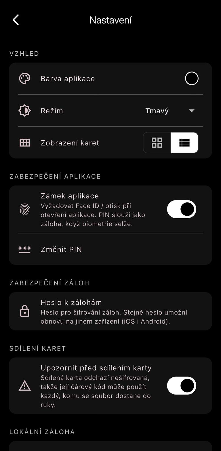 Settings in dark mode