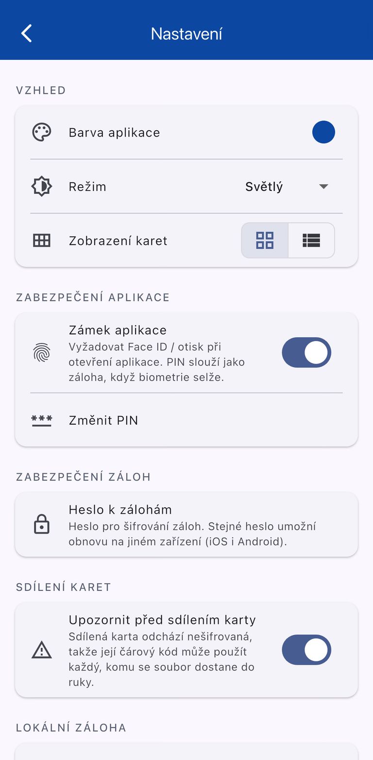 Nastavení ve světlém režimu