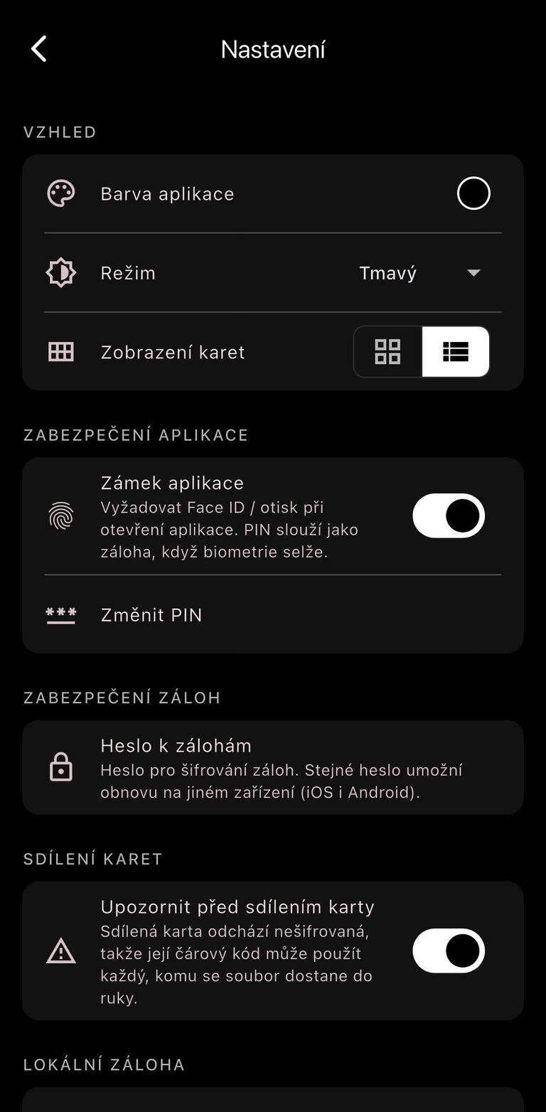 Nastavení v tmavém režimu